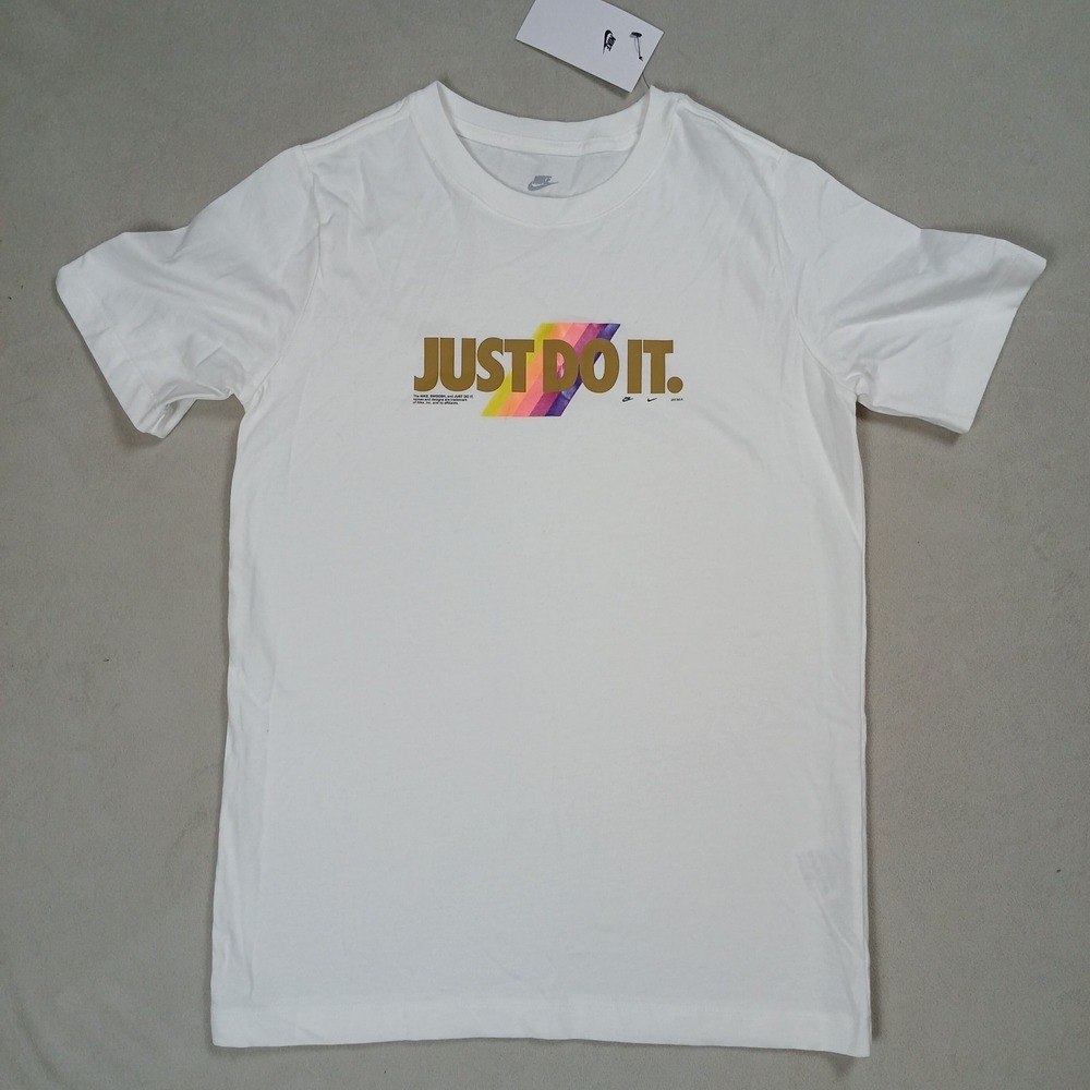 NWT Nike Shirt Kid's Size Large White Rainbow Just Do It Sportswear Cotton Tee - Picture 1 of 5